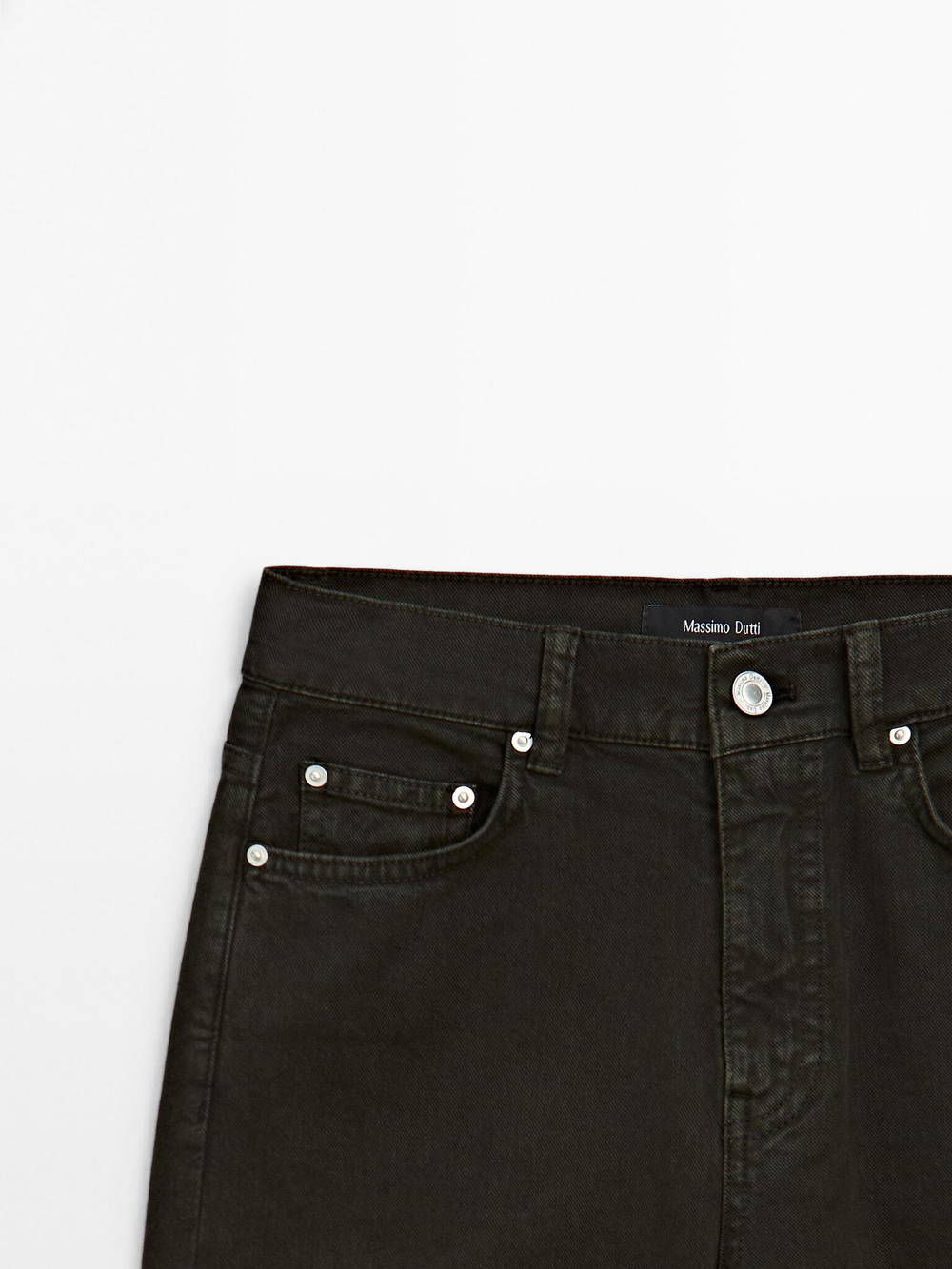 Massimo Dutti Джинсы с высокой талией и широкими штанинами, темный хаки