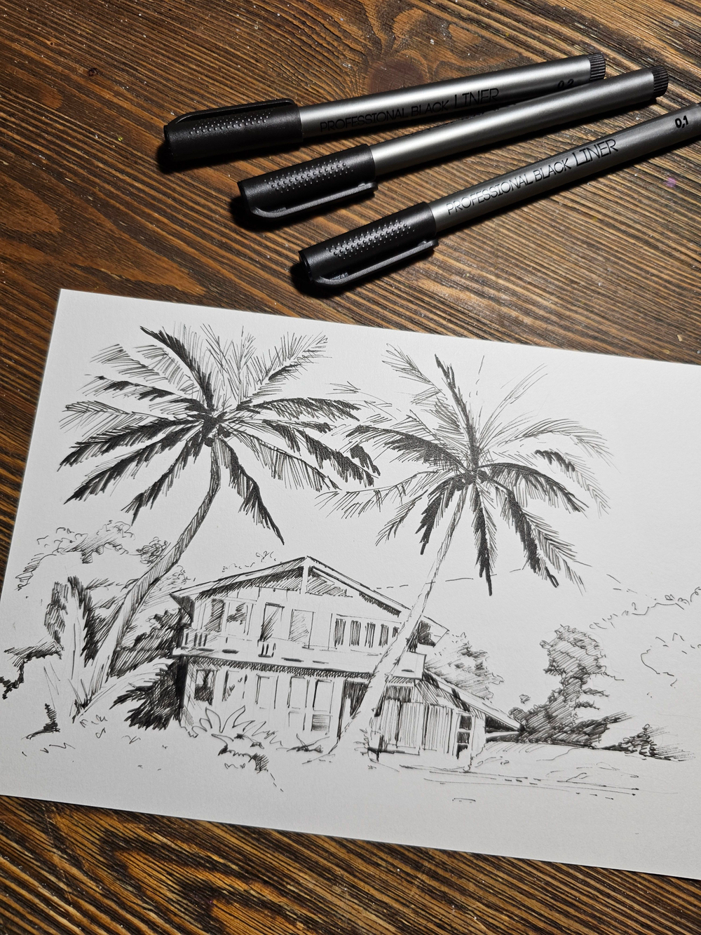 Картина, графика в паспарту 21х30 см на стену для интерьера "Бунгало"