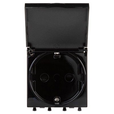 Розетка с крышкой модульная, 2P+E, с з/ш, "Avanti", "Черный квадрат", 2модуля