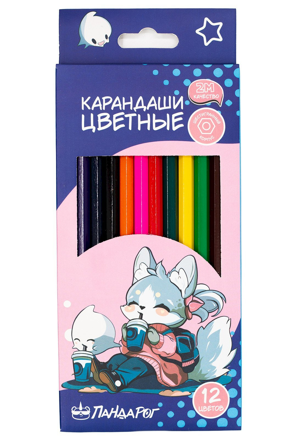 Карандаши цветные ПандаРог Аниме Любимец, 12 цветов, деревянные, шестигранные