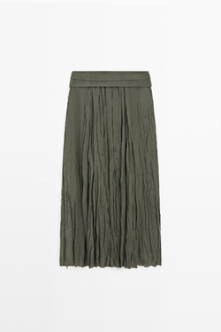 Massimo Dutti Юбка-миди из смеси рами с присборенной отделкой, зеленый