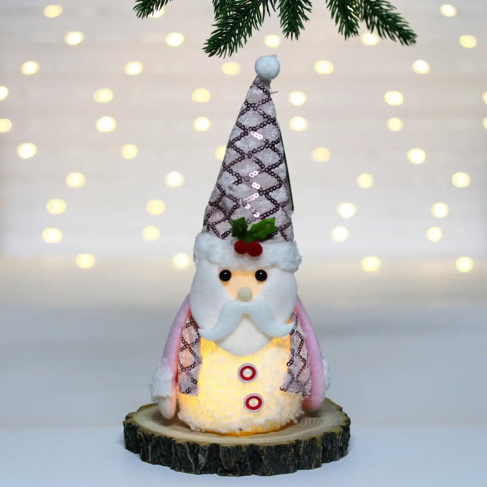 Сувенир новогодний «Веселое настроение - Дед Мороз» 12*23*6,5 см, Розовый (с подсветкой)