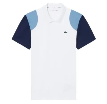 Мужское теннисное поло Lacoste Ultra Dry Colour-Block Sport - white/blue/navy blue