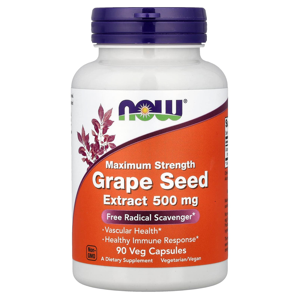 NOW Foods, экстракт виноградных косточек, 500 мг, 90 растительных капсул