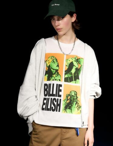 BERSHKA Футболка с коротким рукавом и принтом Billie Eilish, белый