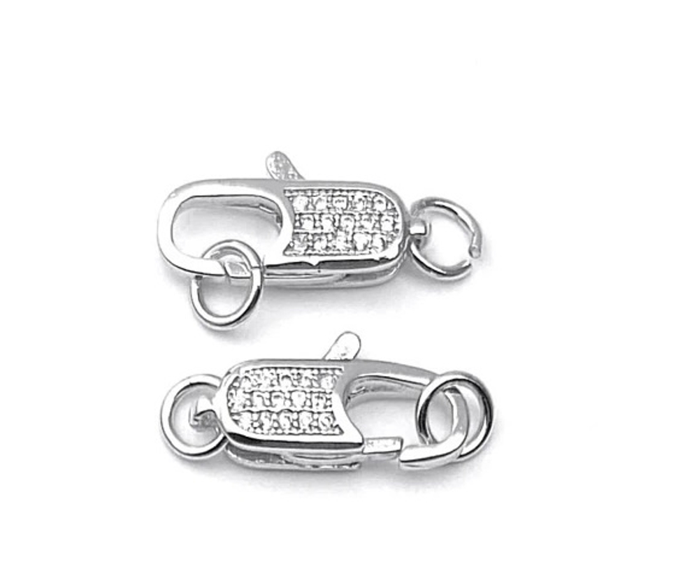 11289-р Карабин овальный с цирконами МЛ 16*6мм, родий