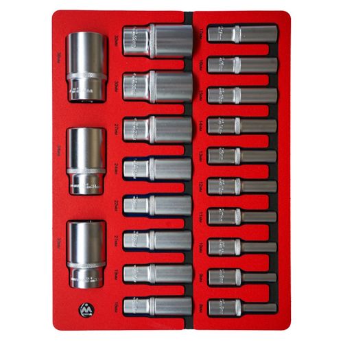 МАСТАК (5-014021) Набор глубоких торцевых головок 1/2", шестигранные, 8-36 мм, ложемент, 21 предмет