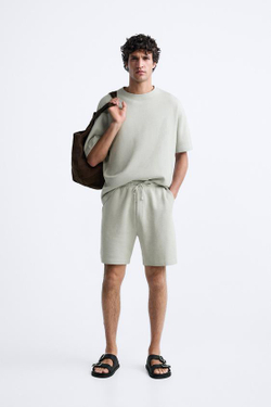 ZARA ШОРТЫ SOFT В РУБЧИК, ГОЛУБОЙ