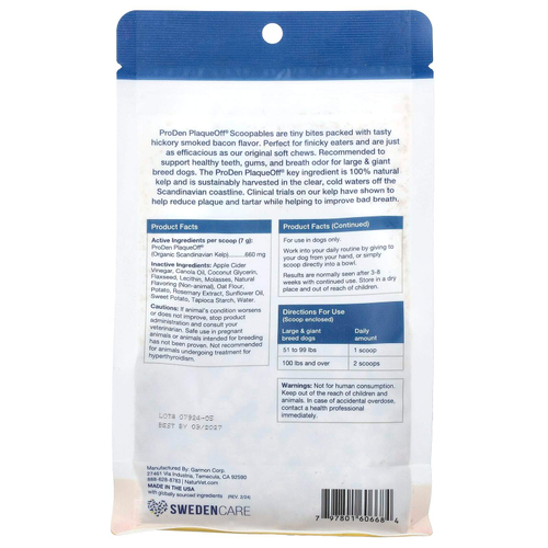 ProDen, ProDen PlaqueOff® Scoopables, For Large & Giant Breed Dogs, Hickory Smoked Bacon , 45 Scoops, 11 oz (315 g)