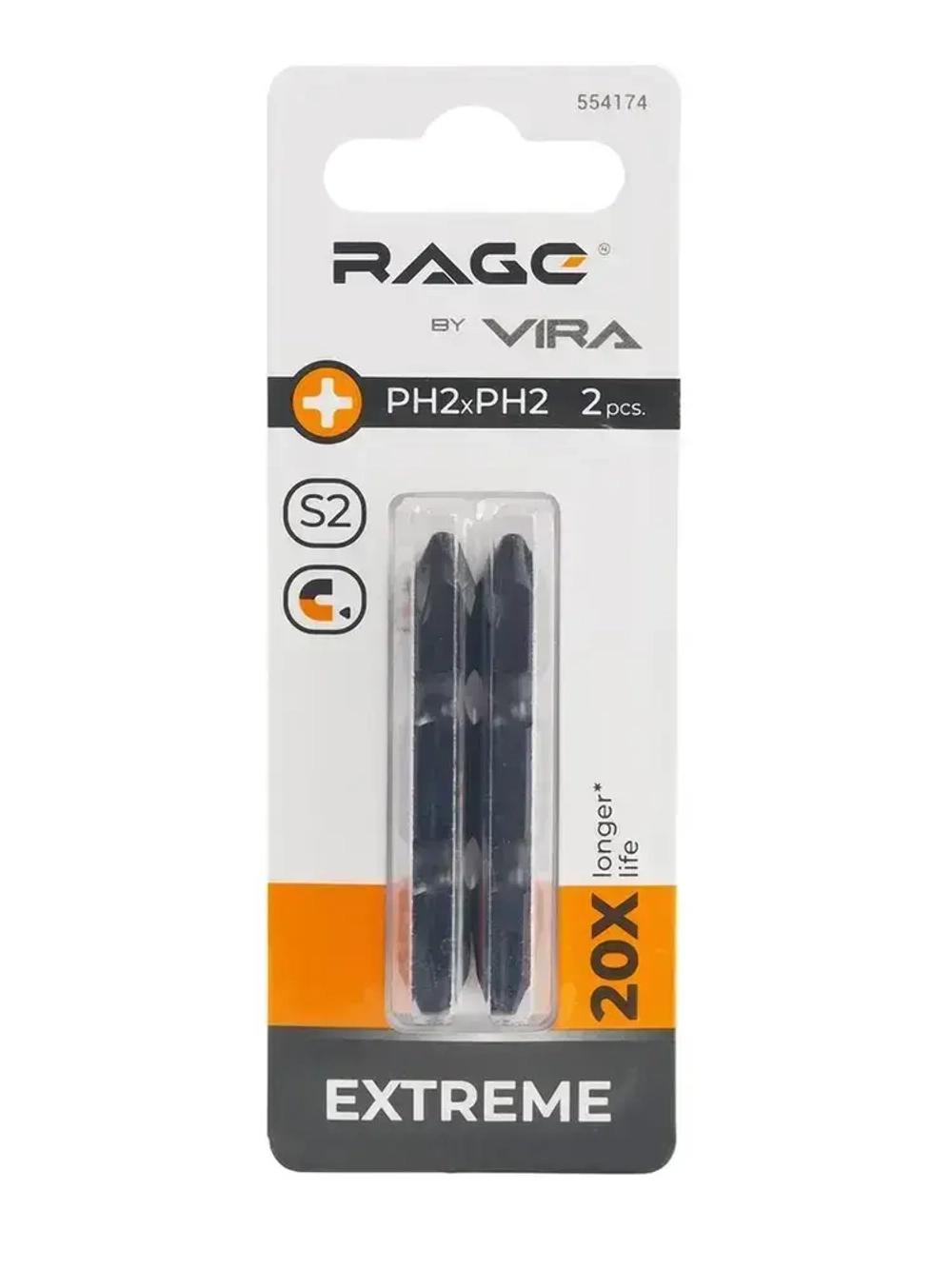 Биты двухсторонние 2 шт S2 PH2 x PH2 х 50 мм RAGE by VIRA