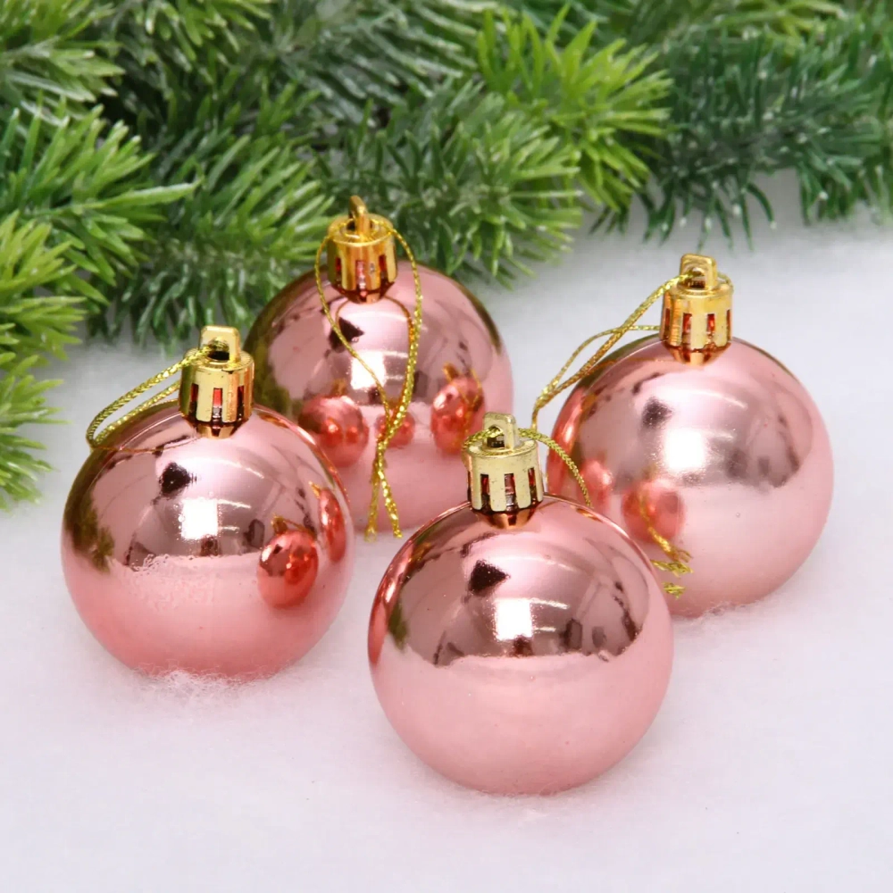 Новогодние шары 5 см (набор 4 шт) «Глянец», розовое золото