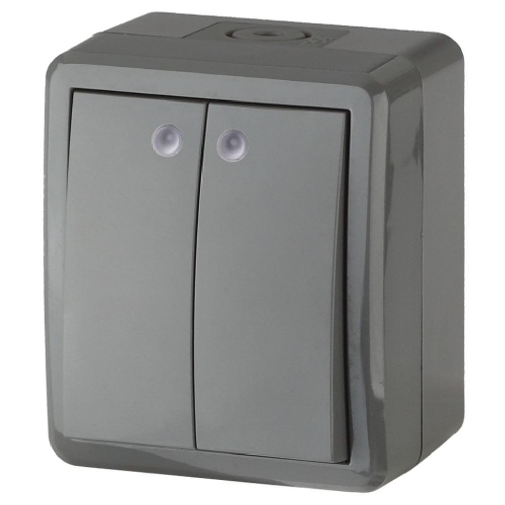 11-1405-03 ЭРА Выключатель двойной с подсветкой IP54, 10АХ-250В, ОУ, Эра Эксперт, серый | Эра Эксперт