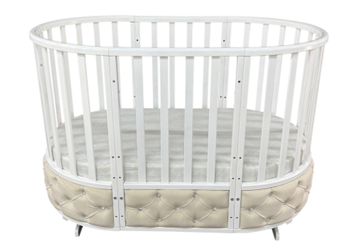 Детская кроватка "Severyanka мягкая вставка велюр" 6 в 1 (поперечный маятник, круглая, овальная)