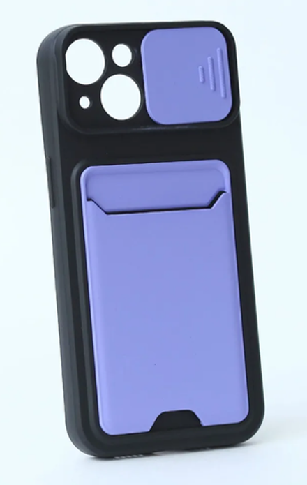 Чехол с картхолдером и защитой камеры для iPhone 12 (черно-фиолетовый)