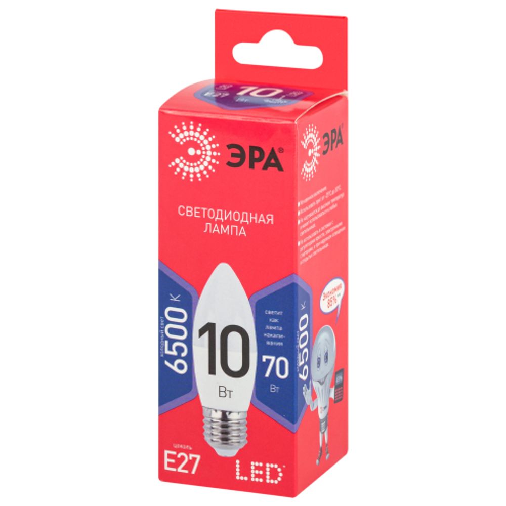 Лампа светодиодная ЭРА RED LINE LED B35-10W-865-E27 R E27 / Е27 10Вт свеча холодный дневной свет | Лампы cветодиодные Свеча (B/C)