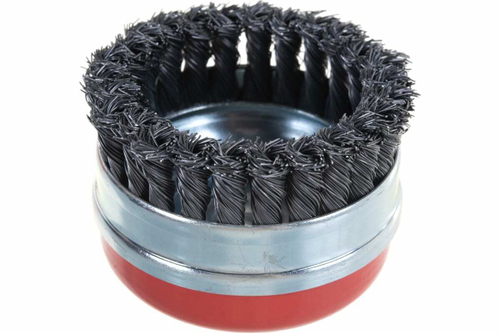 Щетка чашечная усиленная для УШМ (жгутированная стальная проволока 0,5 мм, 100 мм) MIRAX 35144-100