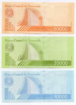 Банкноты Венесуэлы 3 шт (10000, 20000 и 50000 боливаров) 2019 год. UNC