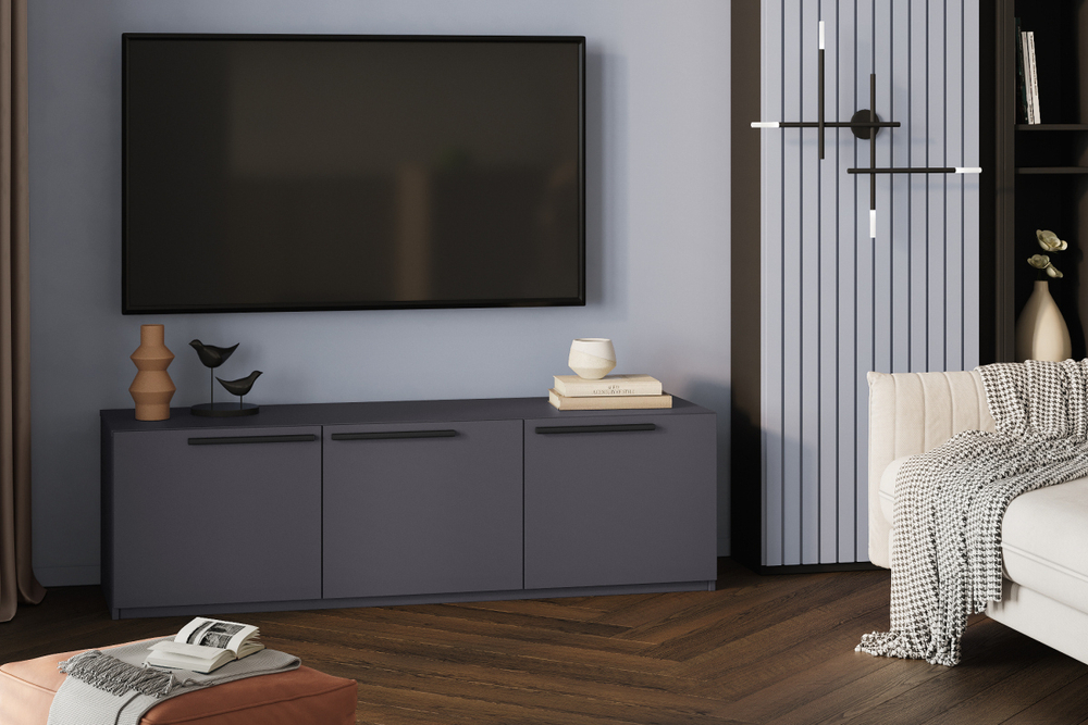 ТВ-тумба Лорена Пакс-4 Серый Графит 162 PE 165*44*45 см, Серый   Фиеста
