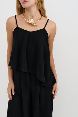 Асимметричный топ из шифона черного цвета