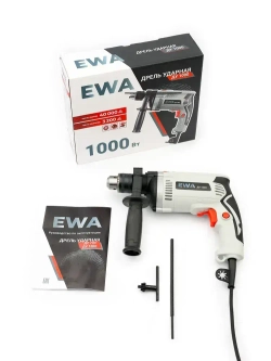 Дрель ударная электрическая , EWA ДУ 1000, 1000 Вт, регулировка оборотов 0-3200 об/мин, 40000 уд/мин, патрон 13 мм