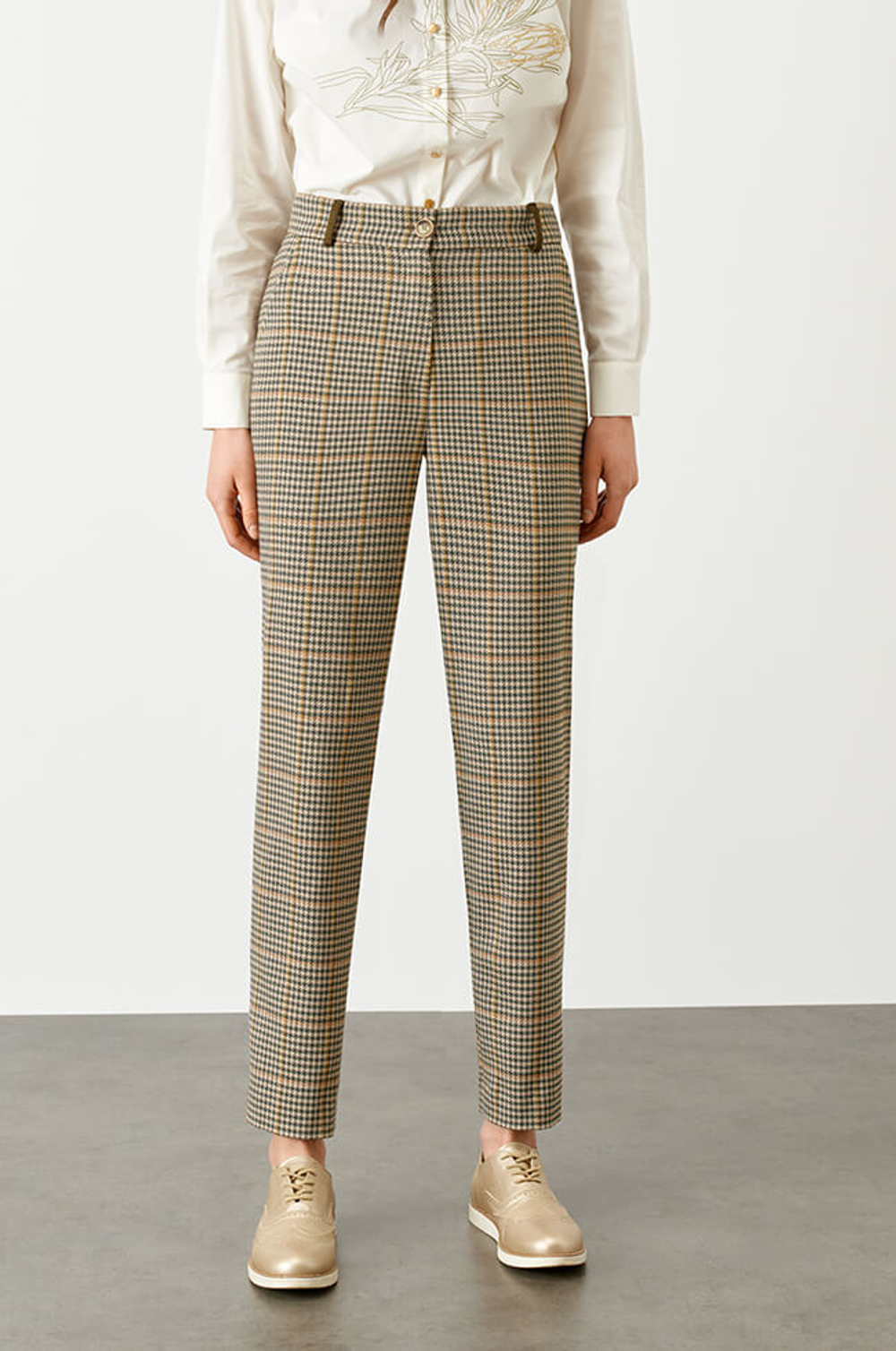 3944 Брюки женские (пепельно-бежевый клетка 2)