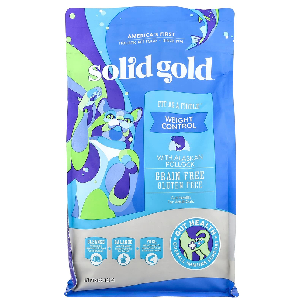 Solid Gold, Fit As A Fiddle ™, для кошек, взрослых, с аляскинским минтаем, 1,36 кг (3 фунта)