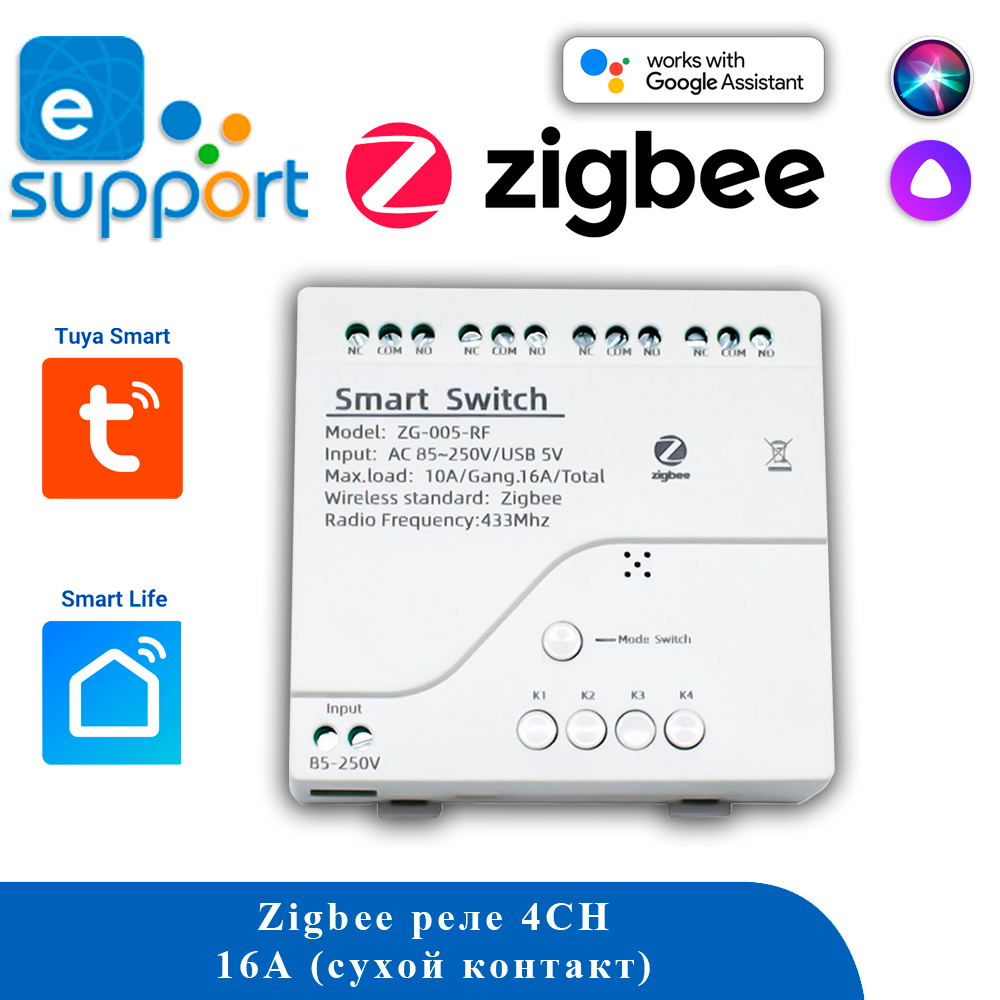 Реле 4-х канальное ZigBee ZG-005-RF TUYA