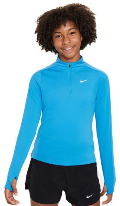 Футболка для девочки теннисная Nike Kids Dri-Fit Long Sleeve 1/2 Zip Top - light photo blue/white