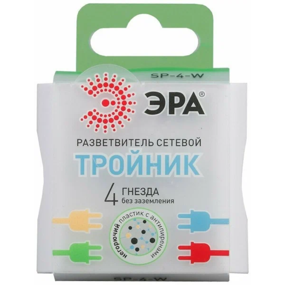 Сетевой разветлитель ЭРА 4 гнезда без заземления со шторками (белый)