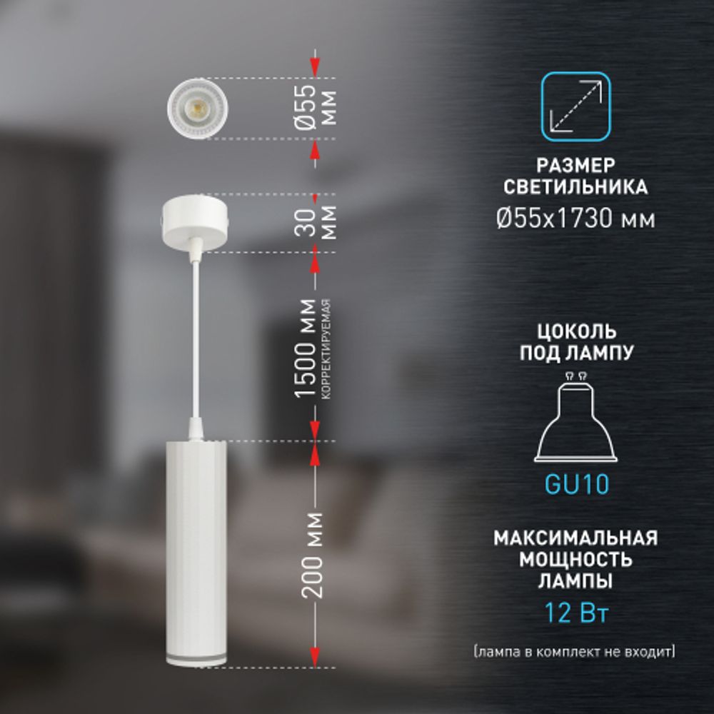 Светильник подвесной (подвес) ЭРА PL19 WH MR16 GU10 потолочный цилиндр белый