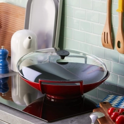 Le Creuset Чугунный вок с крышкой, 36 см, вишня 25304360600460