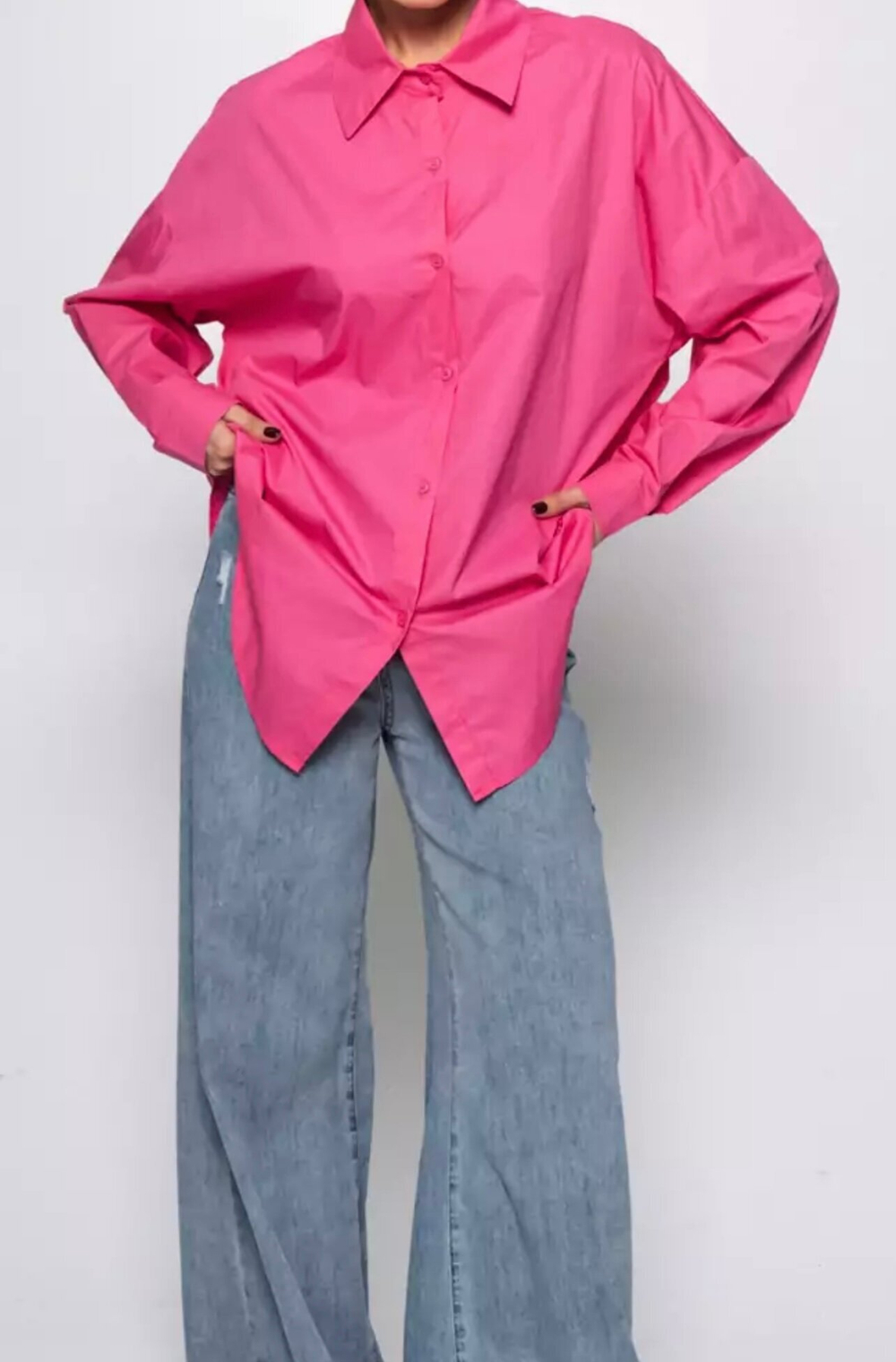 Рубашка женская, темно-розового цвета, оверсайз, хлопок 100%
