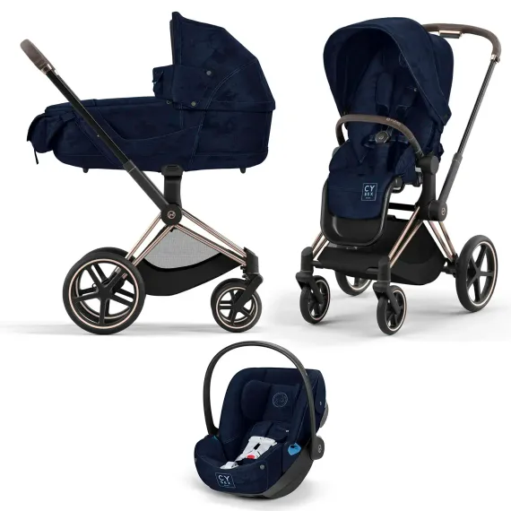 Детская коляска Cybex Priam IV 3 в 1 Rebellious Luxury Denim Blue шасси Rosegold