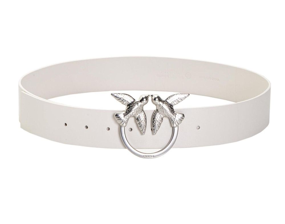 LOVE BIRDS SIMPLY LEATHER BELT - white–silver / S (90см)- S (90см)