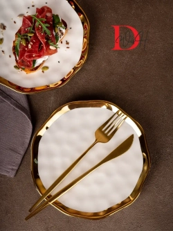 Набор из 2 глянцевых тарелок плоских мятый фарфор 19,5 см