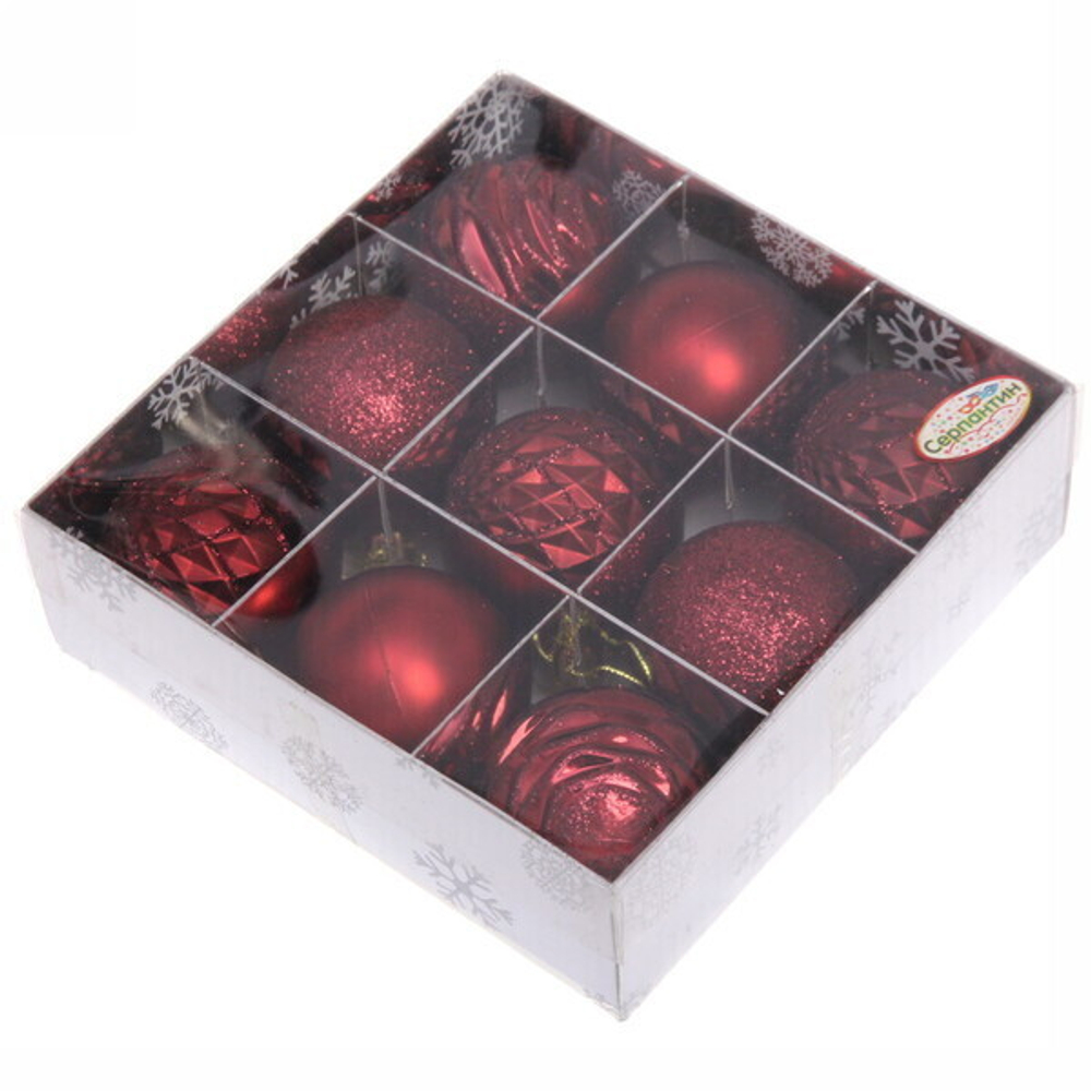 Набор шаров «Diamond shine» 6 см (9 предметов), рубин