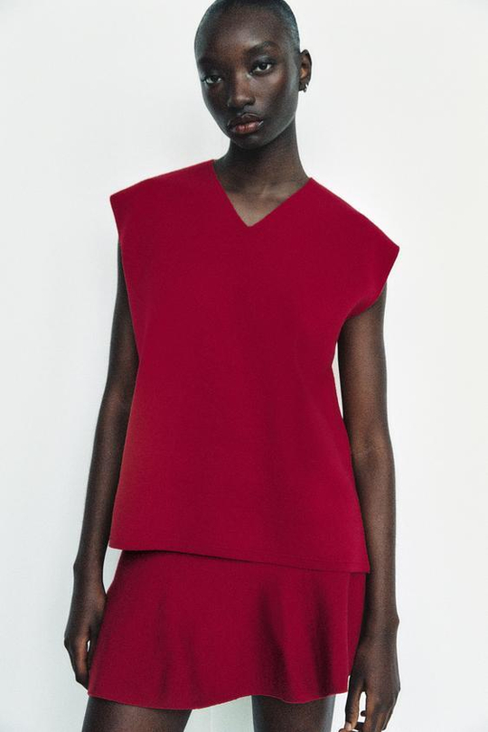 ZARA ТОП С РАЗРЕЗАМИ, ТЕМНО-РОЗОВЫЙ