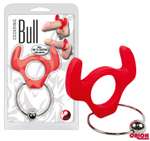 Красное кольцо для пениса BULL с металлической петлёй под мошонку (Цвет: красный)