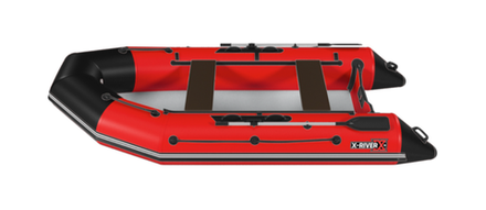 Лодка ПВХ X-River Rocky 395 НДВД + усиленное дно и баллон, красно-черный/фурнитура черная увеличенный транец