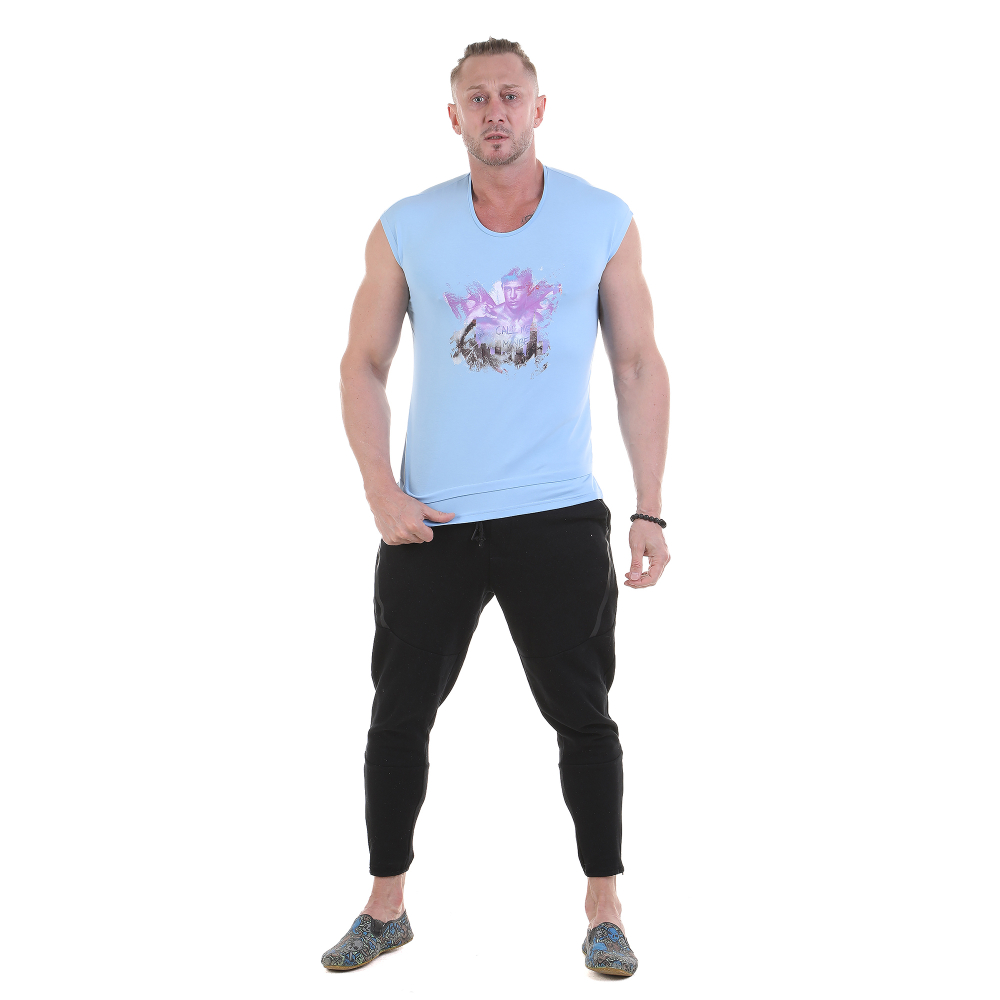 Мужская майка голубая с принтом "Call me maybe" Sesmik TV003-1