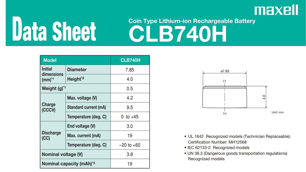Аккумулятор CLB740 Maxell