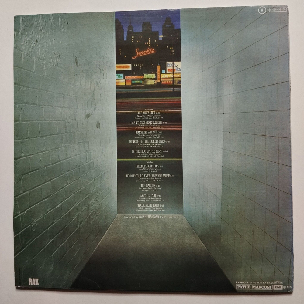 Винтажная виниловая пластинка LP Smokie Bright Lights And Back Alleys (France 1977)