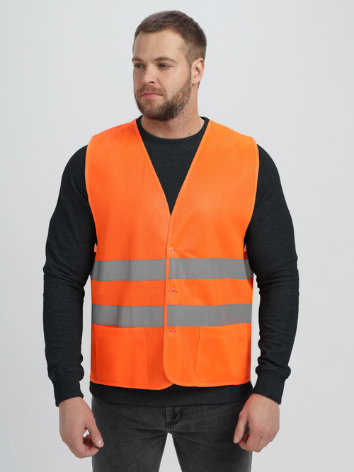 Жилет сигнальный Profline Base с пуговицами и карманами (тк.Полиэфир,100), оранжевый