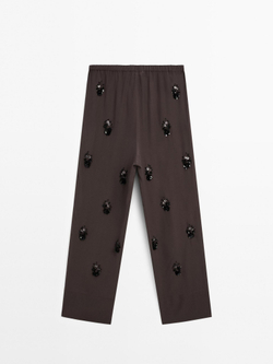 Massimo Dutti Брюки из струящейся ткани с цветочными деталями, антрацитово-серый