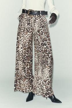 ZARA ШИРОКИЕ БРЮКИ ИЗ АТЛАСА С РЕМНЕМ, ЛЕОПАРДОВЫЙ