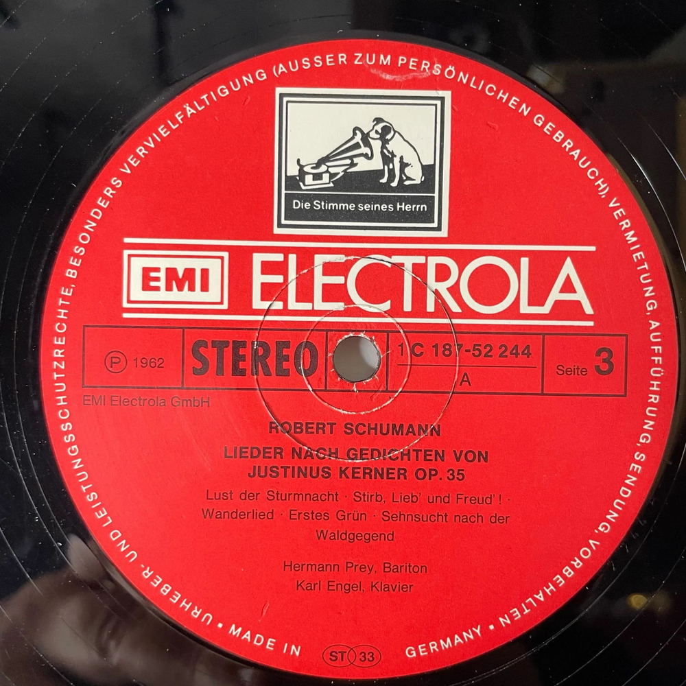 Винтажная виниловая пластинка LP Robert Schumann, Hermann Prey, Karl Engel, Dichterliebe Op.48, Liederkreis Op.39, Kerner Lieder Op. 35 (Германия 1975)