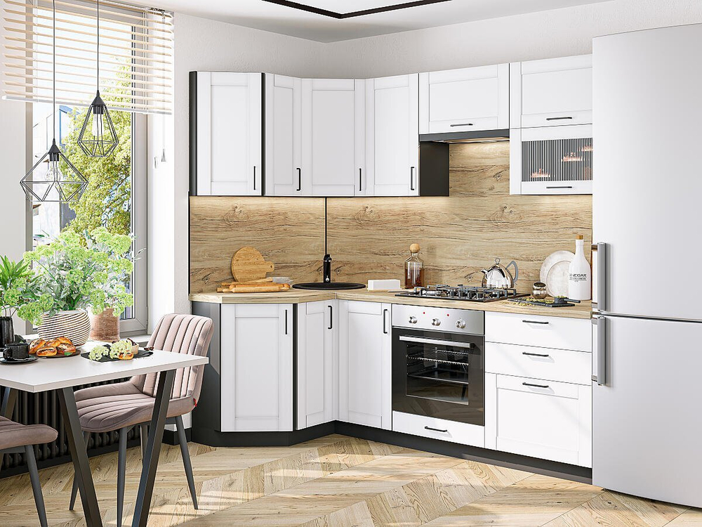 Угловая модульная кухня Лофт-03 White Silk - Graphite 2140*1200/2200*600