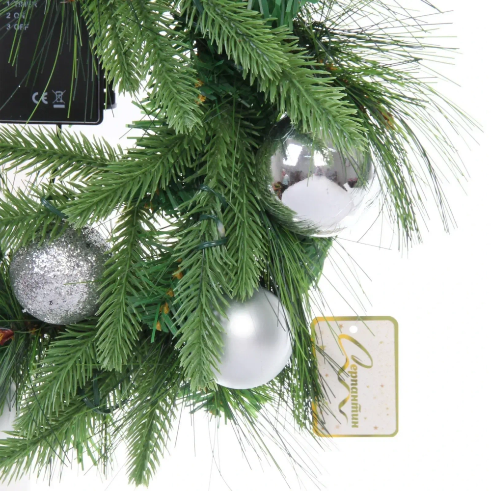 Венок хвойный «Сказочное чудо» d-40 см, ПВХ, литой ПВХ, Серебро