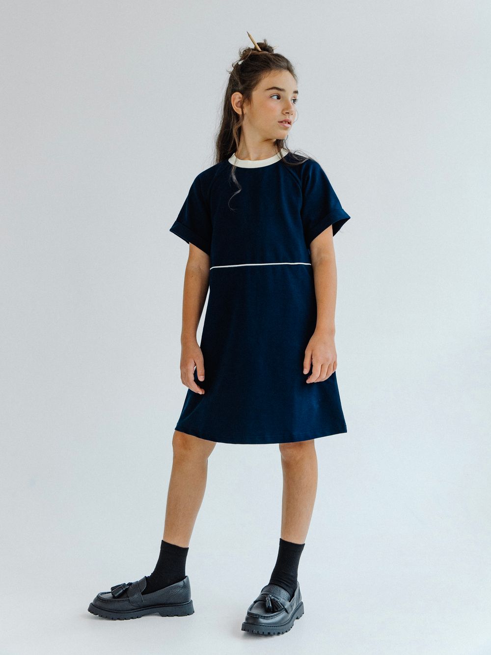 Школьное платье платье из хлопка синего цвета