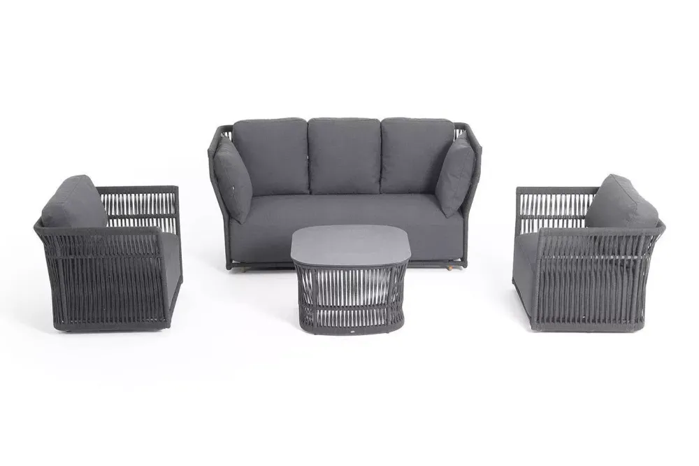 "Лугано" лаунж-зона 5-местная плетеная из роупа (веревки), каркас алюминиевый темно-серый, роуп темно-серый